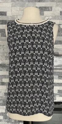 Camisa sin mangas Adrienne Vittadini para mujer M con cuentas negra blanca ojo de cerradura carrera Foto 1 de 4