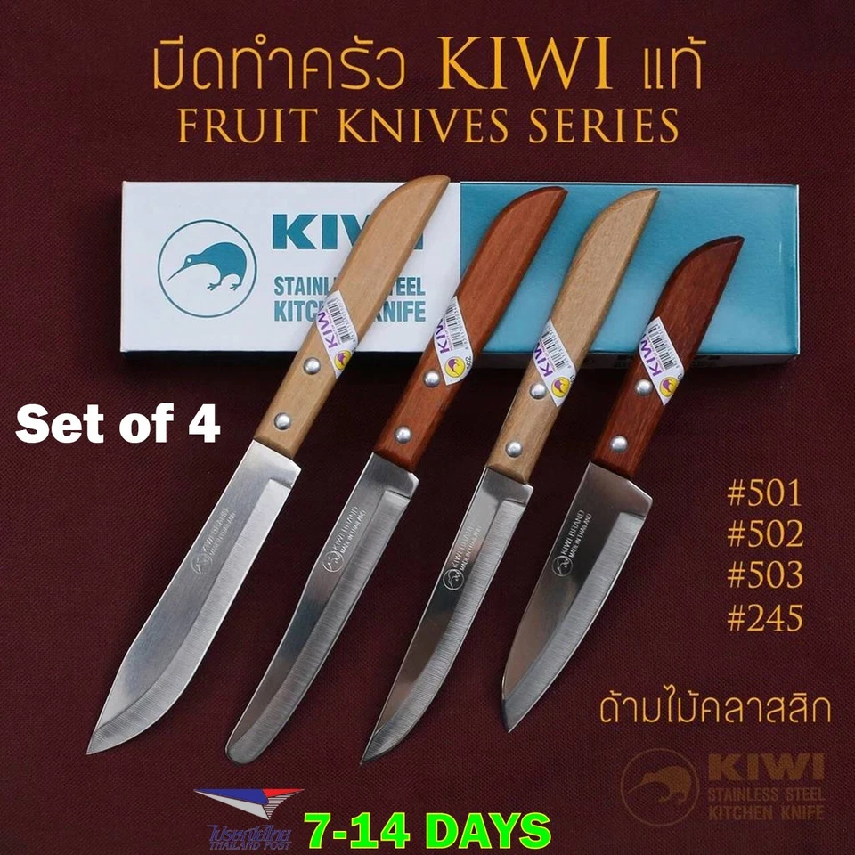 Juego de 4 cuchillos de cocina marca Kiwi #501 / #502 / #503 / #245 mango de madera peelina Foto 1 de 4