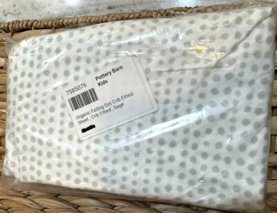Sábana de cuna Pottery Barn Baby no tóxica algodón orgánico punto caída salvia AJUSTADA NUEVA Foto 1 de 3