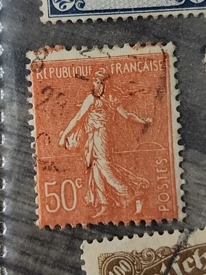 Республика Франция иностранный 50c оранжевый штамп б/у - #A395 - Изображение 1 из 2