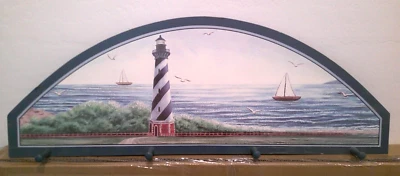 Light House ~Ocean with Sailboats ~Wood Wall Hanging 4 Pegs Key ~Cup ~Hat Holder - Image 1 of 4