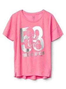 New Gap Kids Girls Pink Silver Smurf Graphic Cotton Short Sleeve T-Shirt 6 7 8 - Picture 1 of 1