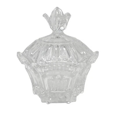 复古玻璃水晶六边形脚糖果坚果盘带盖皇冠装饰 MCM 二手状况完好 — 第 1/4 张图片