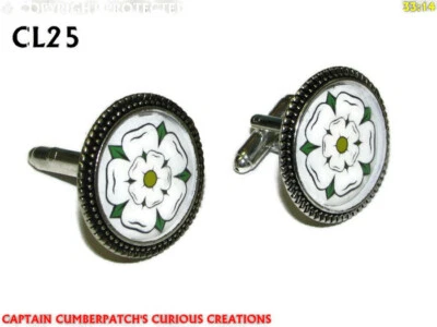steampunk cufflinks silver Yorkshire white rose House of York #CL25 - Image 1 of 4
