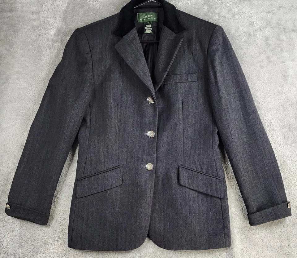 Blazer Lauren Ralph Lauren Mujer 8 Espiga Lana Terciopelo Cuello Hecho en EE. UU. Foto 1 de 4