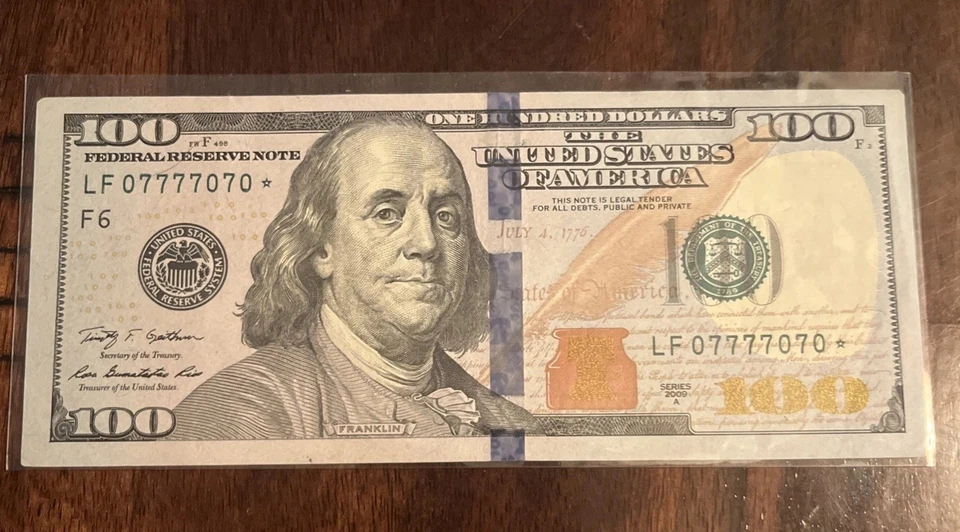 STAR NOTE $100 Bill Only 2 #’s “LUCKY” LF 07777070  - Image 1 of 4