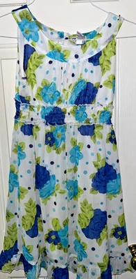 Vestido para Niña Azul y Verde Estampado Floral - Sin Mangas - Forrado - Cherokee Talla L 10/12 Foto 1 de 4