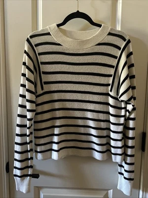 Banana Republic заводской округлый воротник хлопок свитер черный и кремовый полоски маленький - Изображение 1 из 4