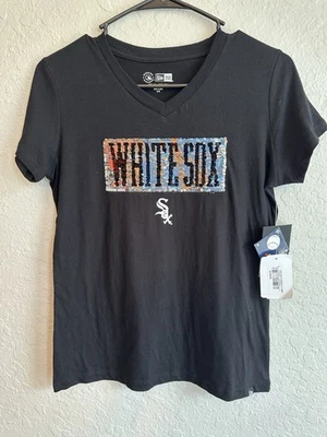 Camiseta Niñas XL 14 16 Chicago White Sox NUEVA ERA Negra Lentejuelas Abatibles Cuello en V Nueva con Etiquetas Foto 1 de 4