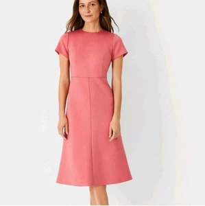 Ann Taylor Salmon Short Sleeve Fit And Flare Midi Dress Sz 4 PETITE NWT - Picture 1 of 15