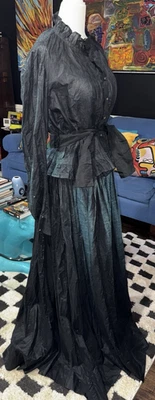 Antique Victorian Button Up Dress 2 Piece Black Mourning, Edwardian - Image 1 of 4