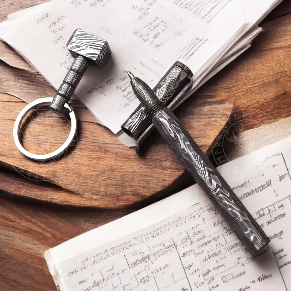 Роскошная шариковая ручка ручной работы из дамасской стали, дамасская ручка с деревянной коробкой - Изображение 1 из 4