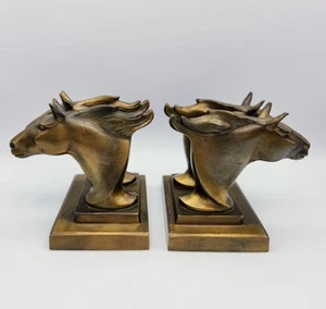 Frankart Racing Horse Head Brass Bookends 1920-1930 - Picture 1 of 10
