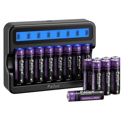 1.5V AA Rechargeable Lithium Batteries 3000mWh,8-Slot Li-ion Battery Charger LOT - image 1 of 4