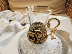 Black & Gold Turkish Tea Set W/Cups, Saucers 12 pcs. Luks Cay Seti - Picture 1 of 9