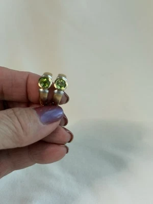 14K Yellow & White Gold Peridot Reversible Huggies - Image 1 of 4