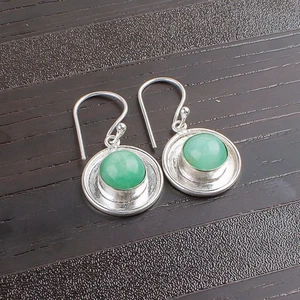 Natural Chrysopras Gemstone 925 Sterling Silver Jewelry Women's Earrings For Her - Picture 1 of 6