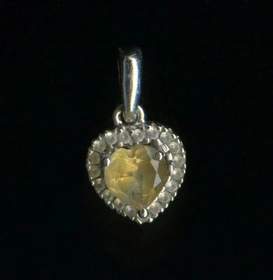 Colgante de diamantes y piedras preciosas citrino naranja corazón 5 mm oro blanco macizo 10K vl Foto 1 de 2