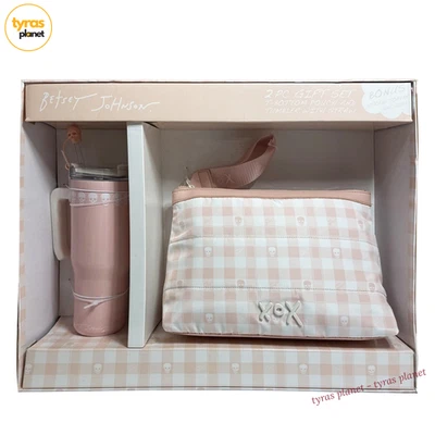 NUEVO CON ETIQUETAS BETSEY JOHNSON 2 PIEZAS Juego de Caja Bolsa Fondo en T + Vaso con Calavera a Cuadros de Paja Foto 1 de 4