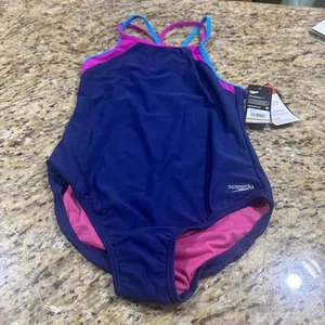 Speedo Girls' Swimsuit One Piece Solid Cross Back Multi Color Straps Sz 14 NWT - Picture 1 of 11