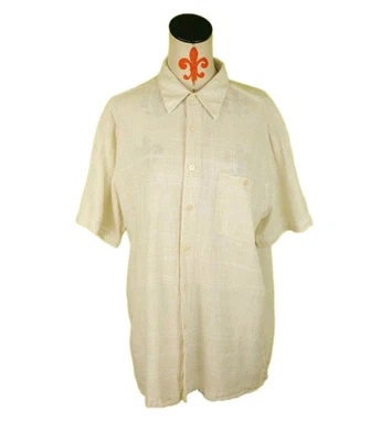 Camisa Marc Edwards Lavable Lino Hombres XL Manga Corta Abotonada Cuadros Tostado Beige  Foto 1 de 4