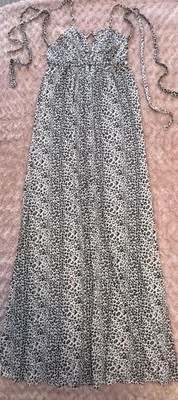 Espléndido Maxi Vestido Para Mujer Estampado Guepardo Boho Sin Mangas Corbata al Hombro Talla Pequeña Foto 1 de 4