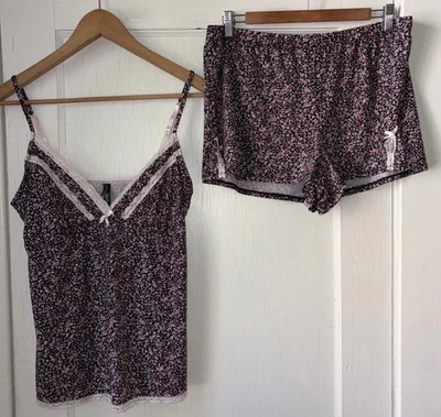 Conjunto de cami y pantalones cortos Laura Ashley Babydoll negro flores Ditsy talla XL Foto 1 de 4