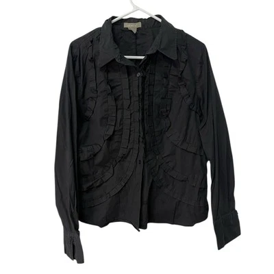 Kenar Womens Size XL Black Ruffle Long Sleeve Blouse Gothic Work Wear Y2K - Image 1 of 4