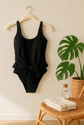 Fabletics Scoop Tie Back Black   One Piece Swimsuit NWT Size S . - Image 1 of 4