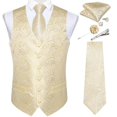  Conjunto de chaleco y corbata formal de cachemira para hombre y X-grande champán cachemira Foto 1 de 4