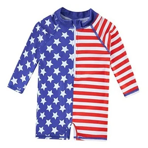  Baby Toddler Boys Zipper Rash Guard Swimsuit UPF 50+ One 18-24 Months Flag Red - Picture 1 of 8