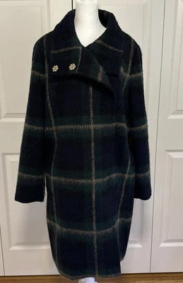 ANN TAYLOR BLUE/GREEN PLAID WOOL BLEND DOUBLE BREASTED WINTER COAT SZ X-LARGE - Image 1 of 4