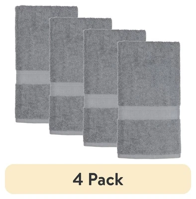 (Paquete de 4) Toalla de mano Mainstays 100 % algodón - suave, absorbente, gris - baño/spa Foto 1 de 4