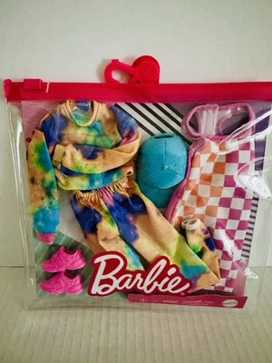 Barbie  2-Fashion Pack Tie-Dye Joggers Sweatshirt Check Dress Shoes 2020 New - Image 1 of 4