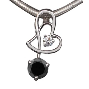 925 Sterling Silver Round Shape 1.00Ct Natural Black Diamond Solitaire Pendant - Picture 1 of 4