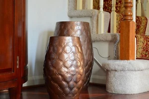 Set of 2 Handcrafted Metal Copper Finish Hammered Modern Design Accent Table - Picture 1 of 5