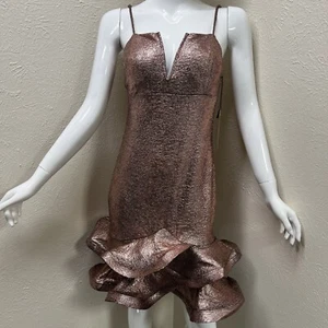 Rose Gold Formal Cocktail Dress Size Large Layered Ruffle Bottom (H6) - Picture 1 of 9