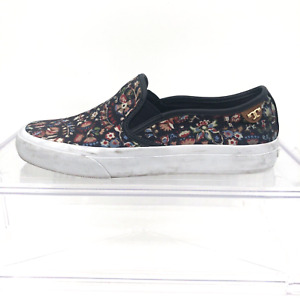 Tory Burch Hanover Floral Slip On Shoes 6M Navy Canvas Monogram Casual Deck Boat
