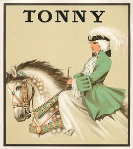 Zigarrenkiste Etiketten (2) innen außen Tonny Frau im grünen Mantel reitet weißes Pferd - Bild 1 von 2