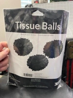 Hanging Tissue Balls Black 3ct 16"Party Decorations New! - Image 1 of 2