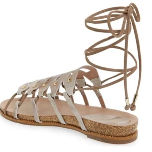 Klub Nico Gladiator Sandal Studded Leather Lace Up Cork Flat Beige Womens Size 8 - Picture 1 of 8