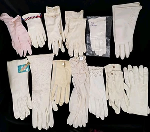 Damen Vintage Handschuh Paket 13 weiß Kind Leder Perlen Strick Italien Hongkong 6 7 8 - Bild 1 von 5