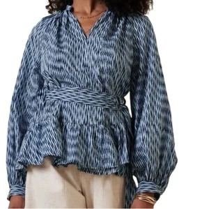 Banana Republic Factory langärmelige Gürtel-gestufte Rüsche Saumbluse Größe Small - Bild 1 von 9