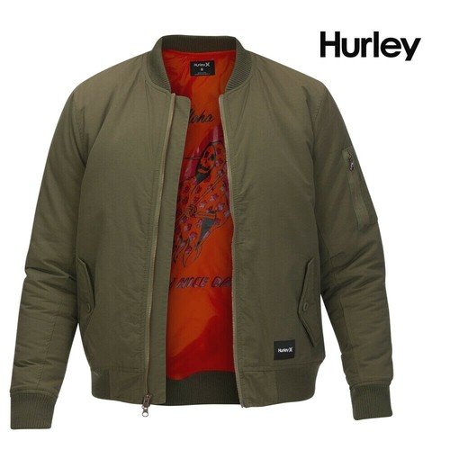 Hurley Bomber Uomo Giacca Coach Classica Full Zip Verde Arancione XL