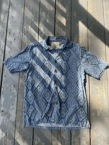 Island Republic Mens Shirt Medium Button Up Short Sleeve Collared Geometric Blue - Picture 1 of 5