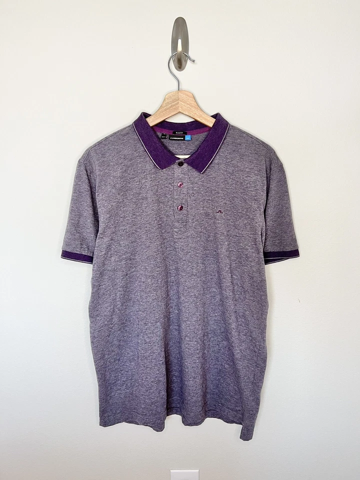 Camisa polo de golf J. Lindeberg púrpura jaspeado para hombre XL manga corta calce ajustado Foto 1 de 4
