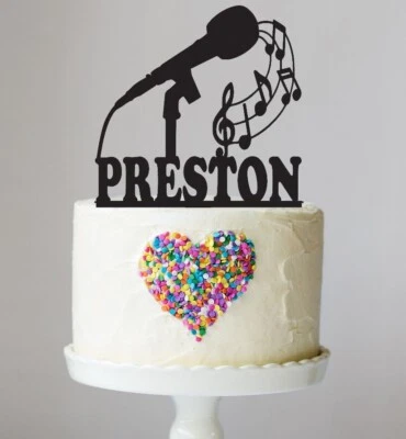 Notas musicales micrófono adorno para pasteles, cualquier nombre, adorno personalizado, LT1227 Foto 1 de 3