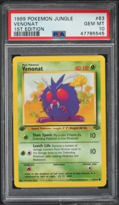 1999 Pokemon Card Jungle Set 1st Edition Venonat #63 PSA 10 MINT English 63/64 - Image 1 of 2