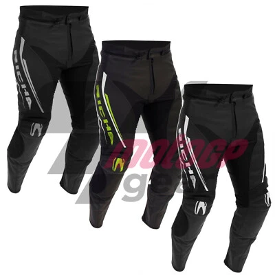 Richa Monza Leather Motorcycle Bike Trousers Grey White Richa Motorbike Pants