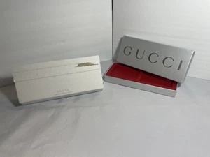 GUCCI Silver Empty Gift Box Red insert removable 12 x 5 x 1.5” W/ Shipping Box - Picture 1 of 11